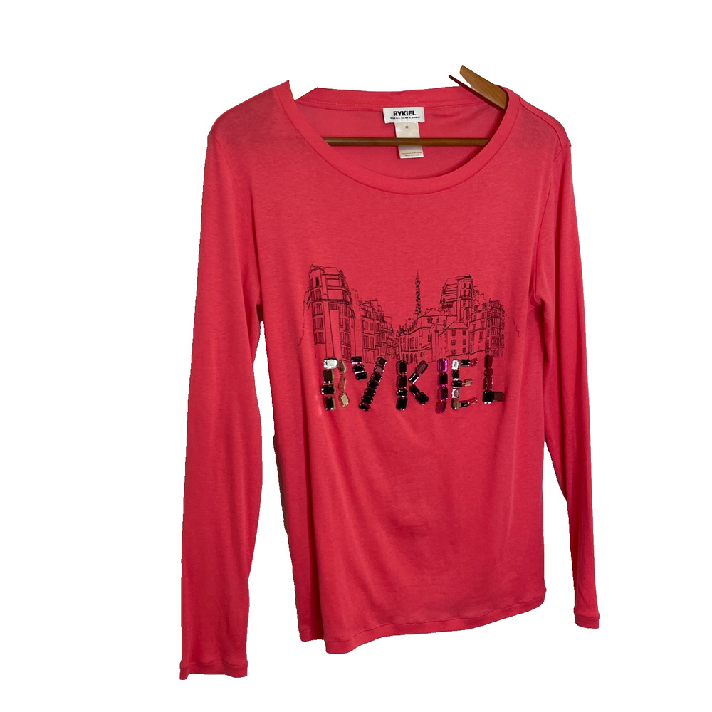 Womens Medium Rykiel Karma Body & Spirit Pink Scoop Neck Graphic Long Sleeve Gem - Picture 2 of 5